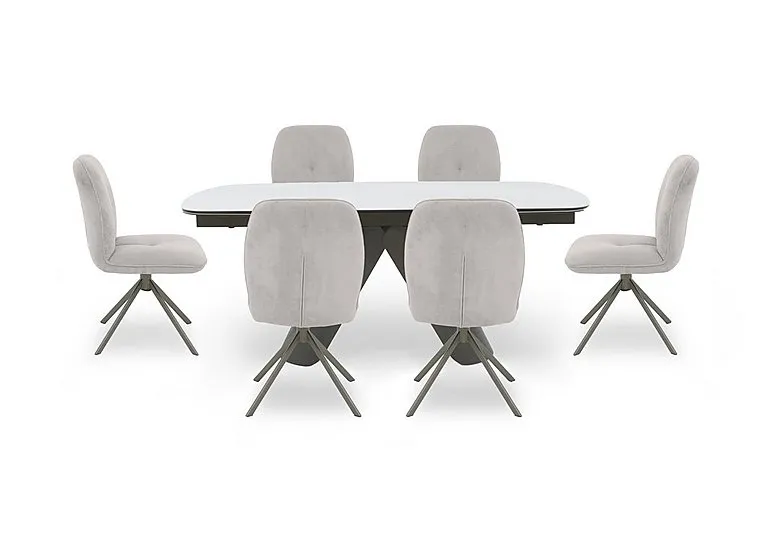 Perla Large Matt Extending Dining Table and 6 Fabric Swivel Chairs