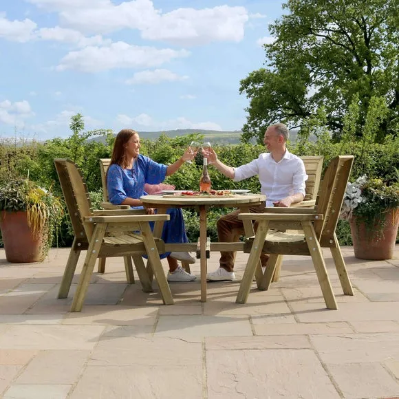 Freya 4 Seater Round Wooden Garden Dining Set 3