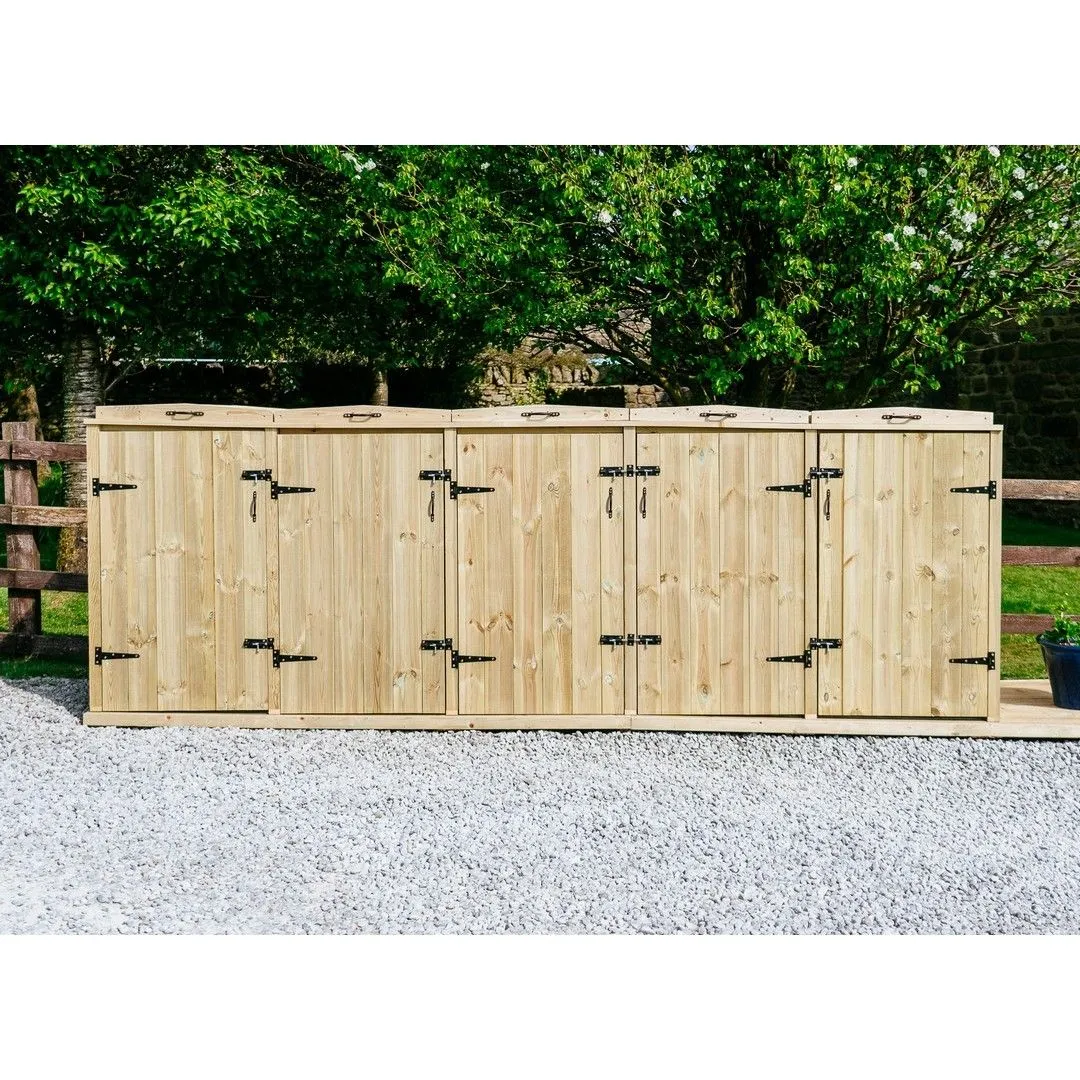 Buttercup Farm Chatburn Quintet Wheelie Bin Store, Fits 1x 180L or 240L & 4x 140L Bin in Brown 3