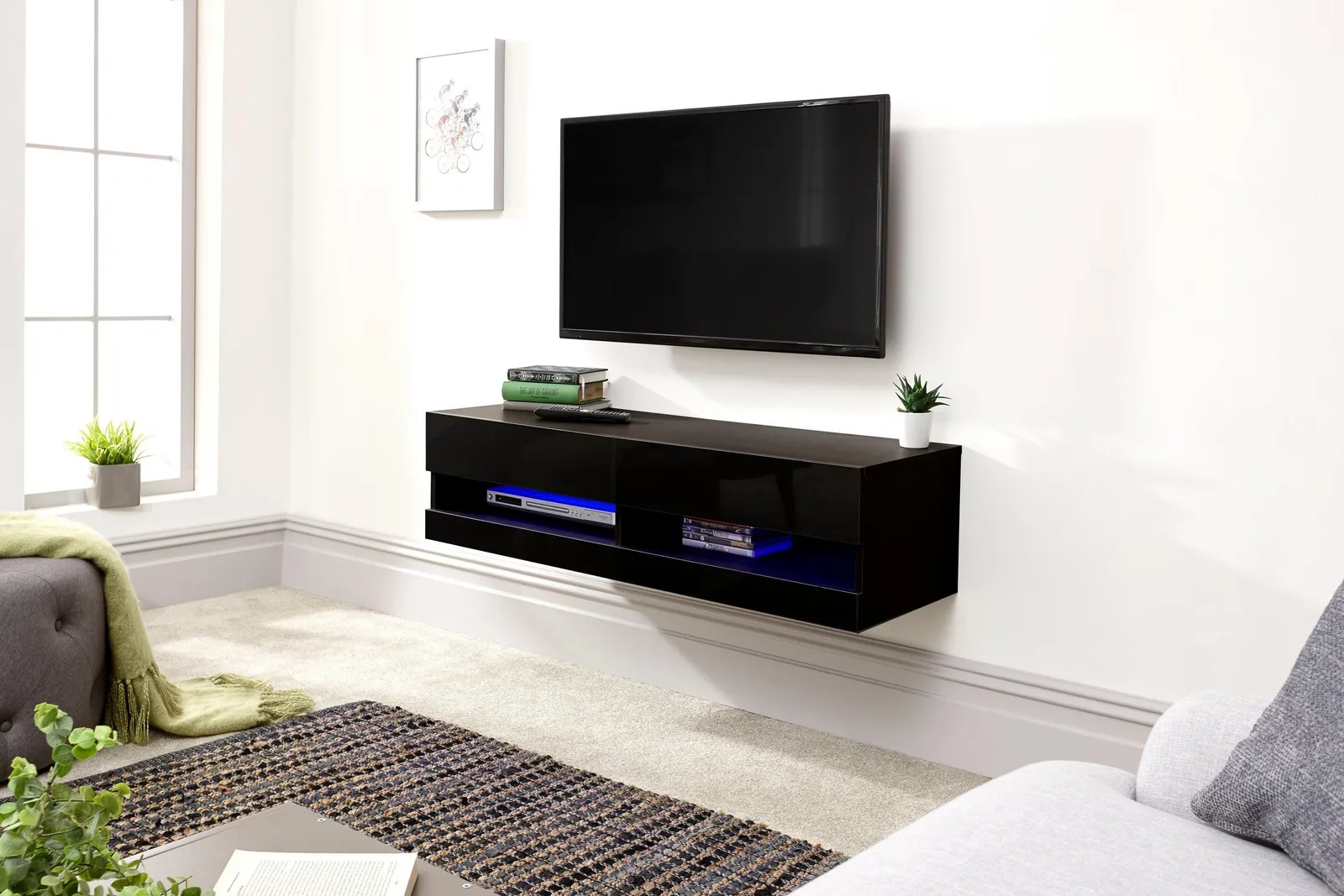 GFW Galicia 120cm Wall TV Unit with LED in Black
