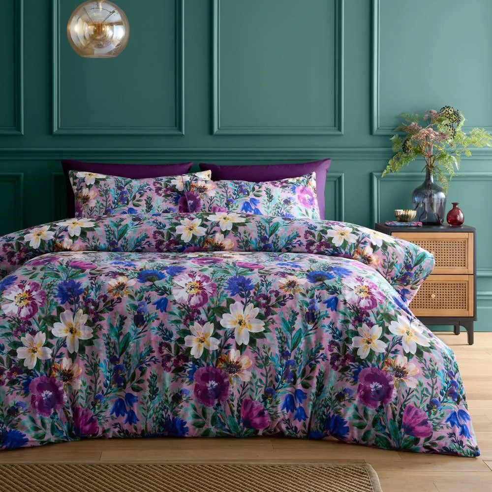 Portfolio Home Ophelia Floral Duvet Cover Quilt Set With Pillow Case Bedding in Purple