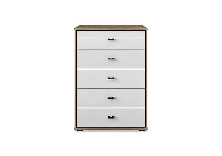 Dallas 60cm 5 Drawer Glass Chest - Bianco Oak and White