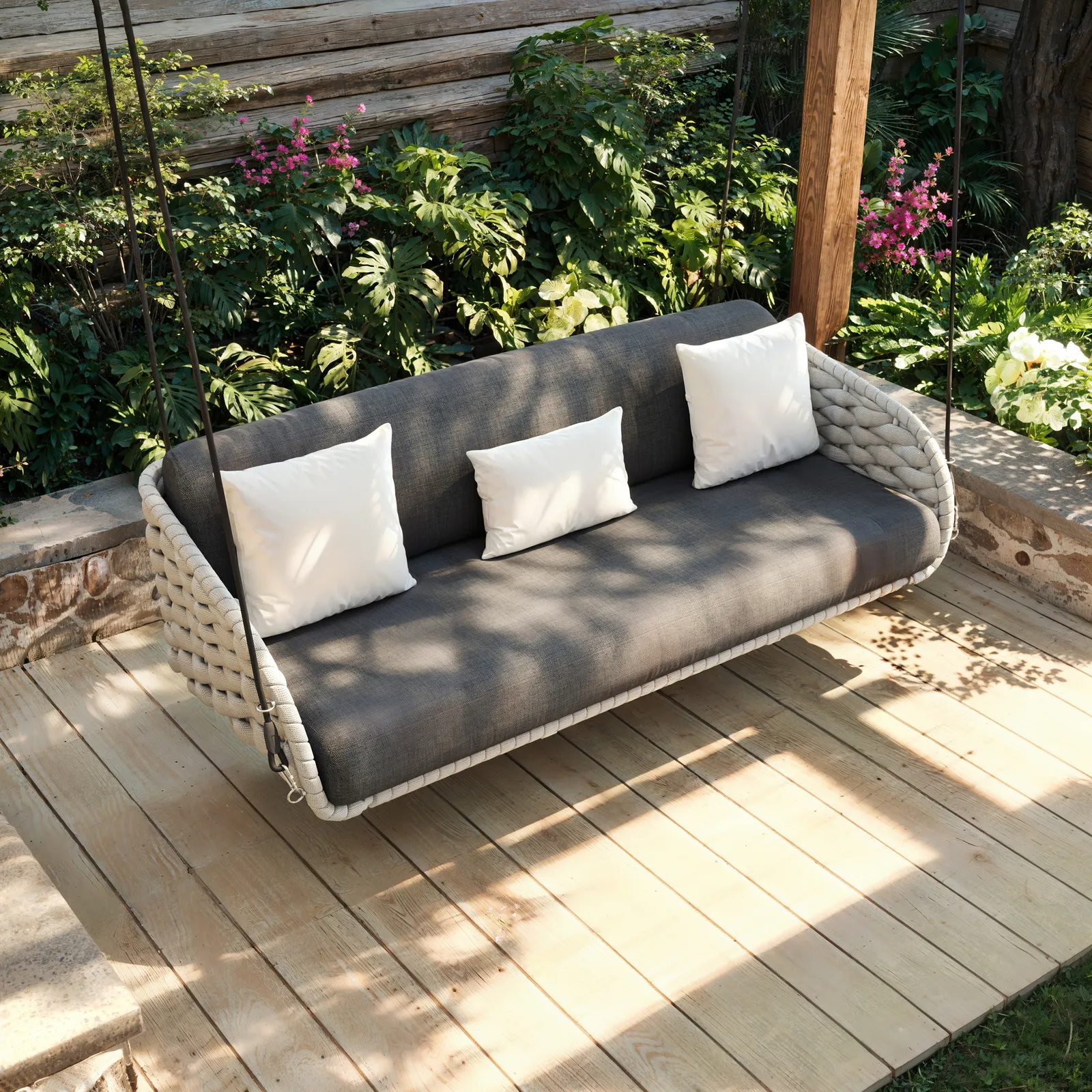 Cocaro Outdoor Rope Weave Aluminium Swing Chair with Cushion in Grey