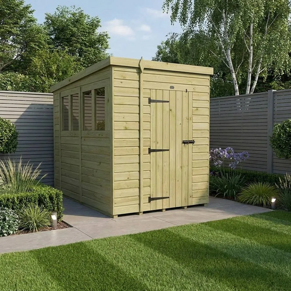 Buttercup Farm 6ft x 10ft Pent Garden Shed Single Door With Windows - Timber in Brown 2