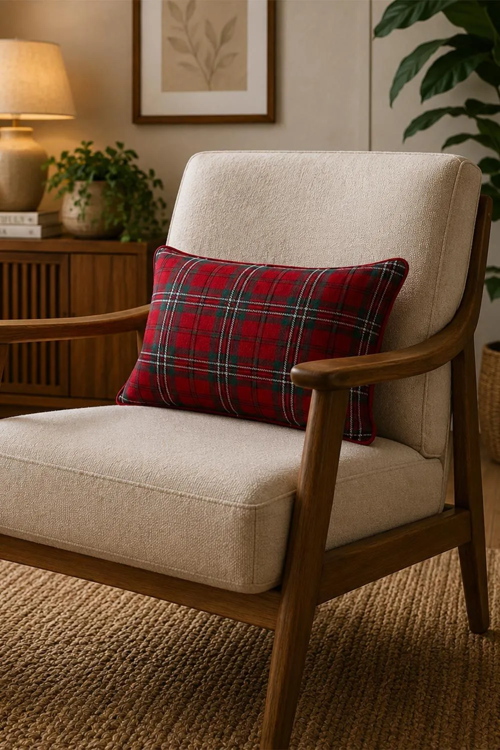 Homescapes Cotton Tartan Cushion Cover in Red 2