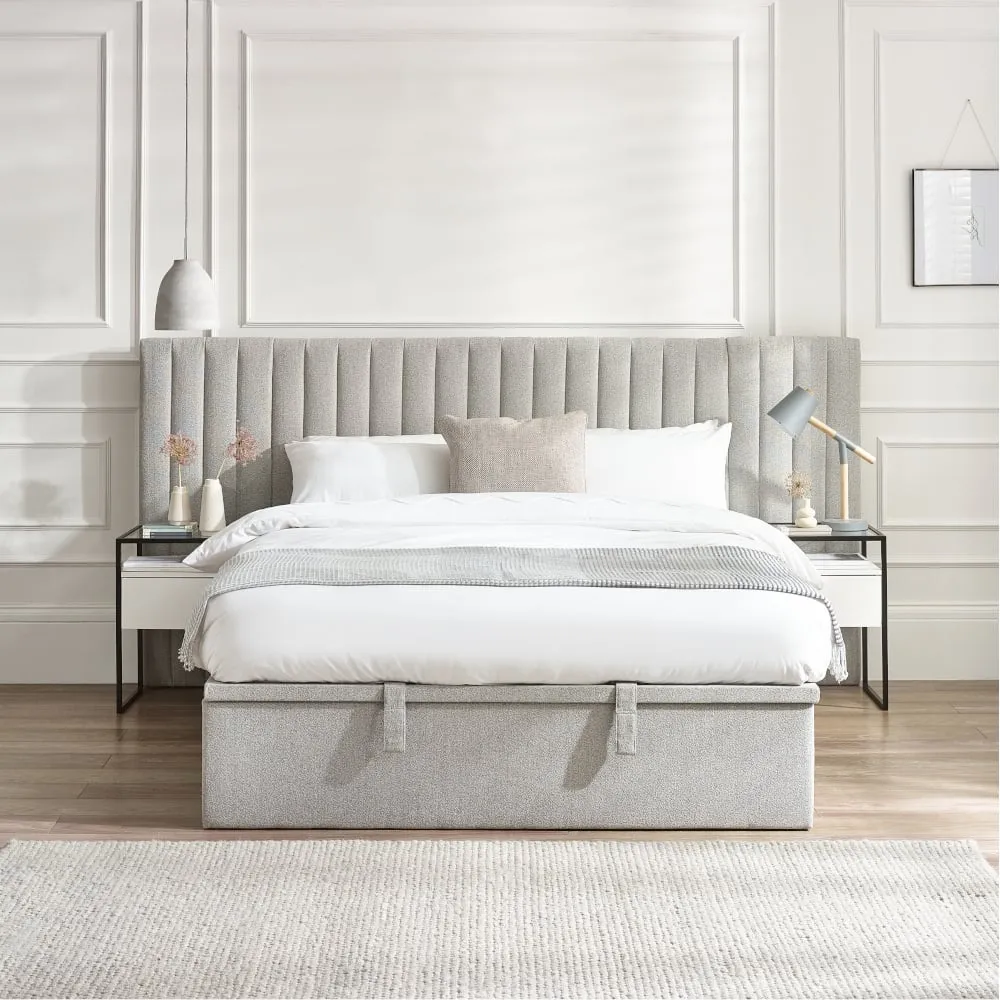Paige - Double - Ottoman Storage Hotel Bed - Stone Grey - Fabric - 4ft6 - Happy Beds
