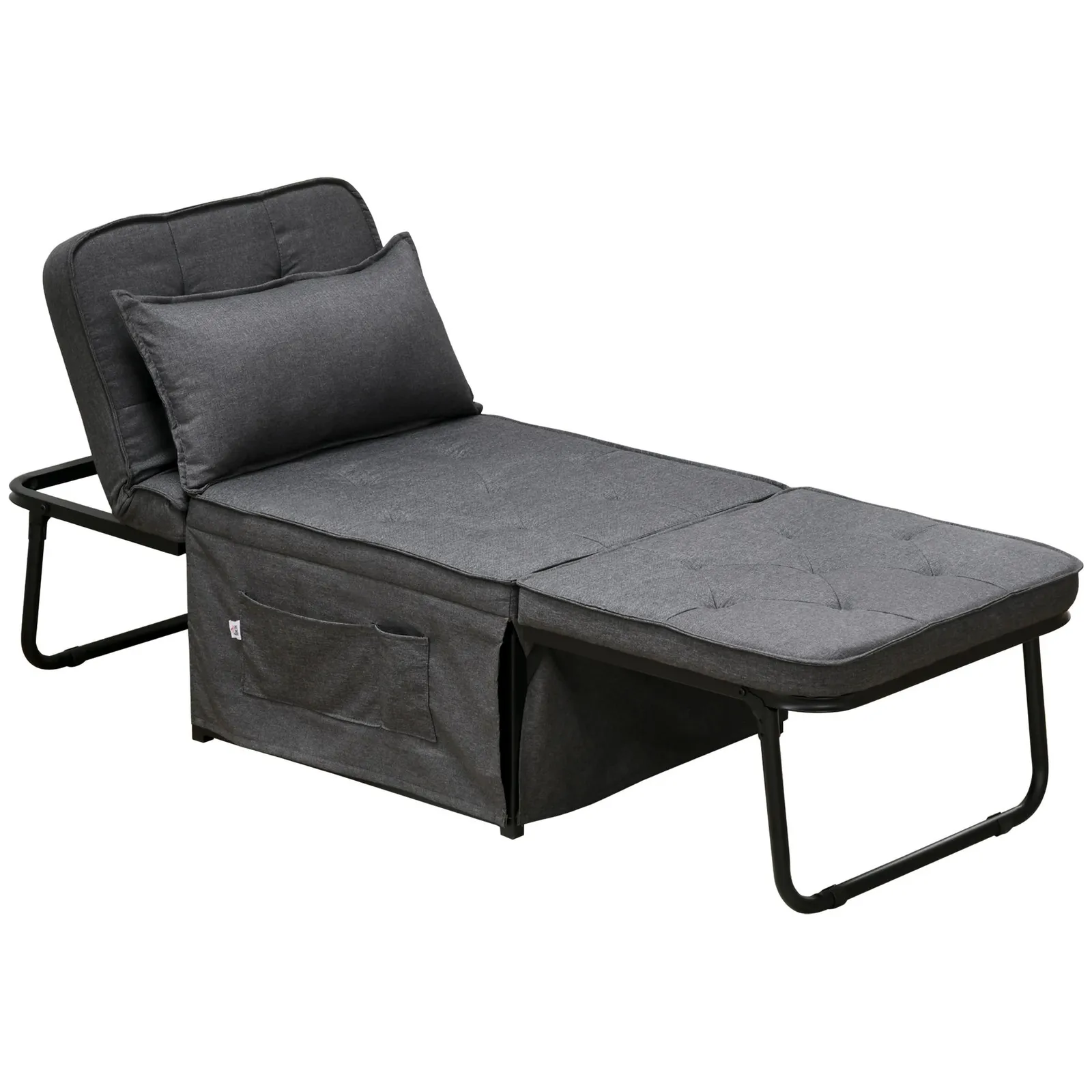 HOMCOM Folding Chair Bed Fabric Sleeper Chair Bed with Adjustable Backrest Pillow in Light Grey 2