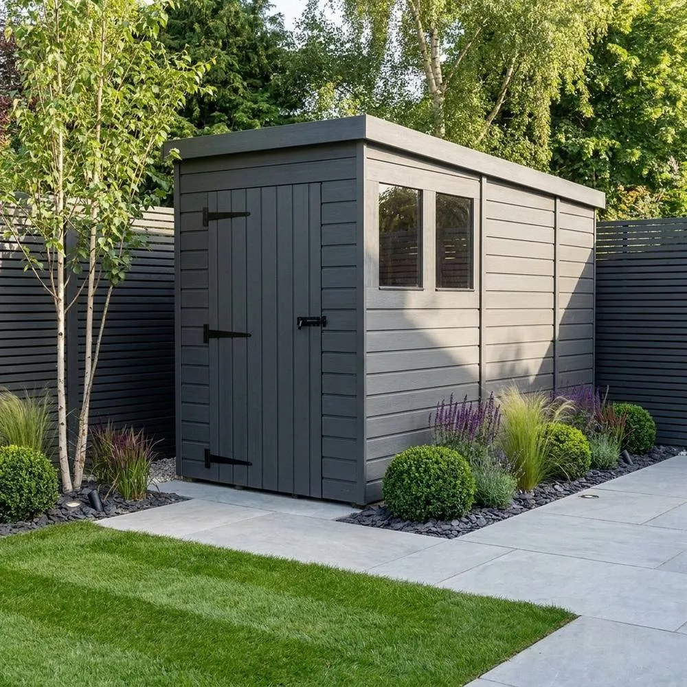 Buttercup Farm 4ft x 9ft Composite Pent Garden Shed Single Door With Windows - Grey 2