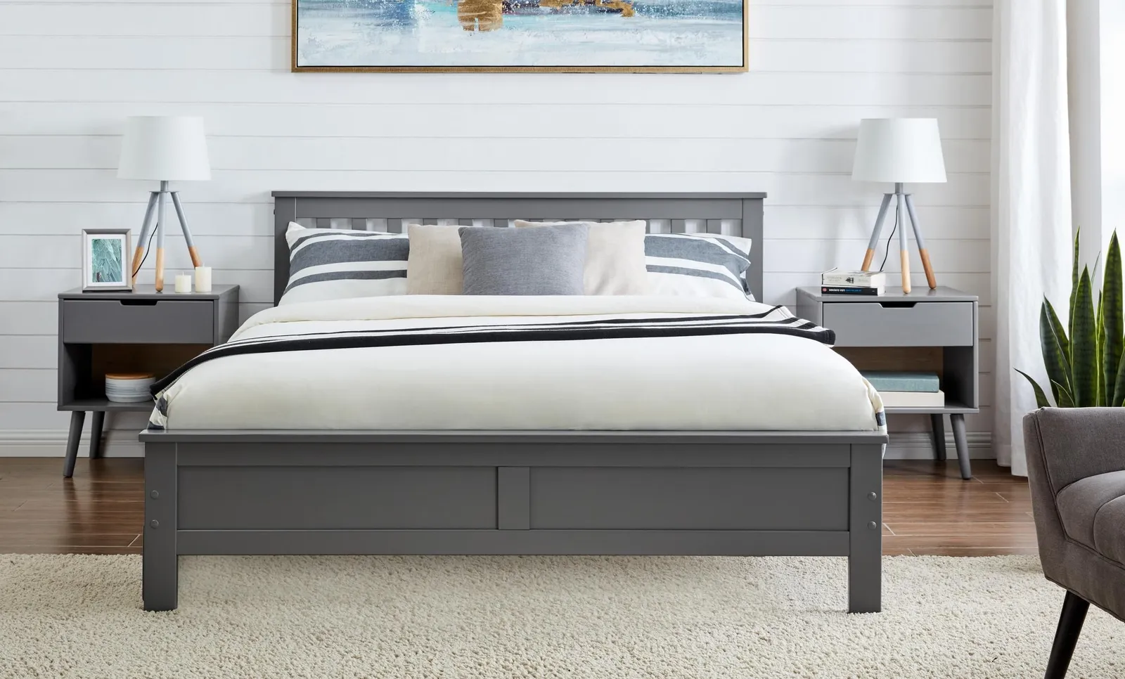 FurnitureboxUK Azure Modern White Solid Pine King Bed + Windsor Mattress in Grey 2