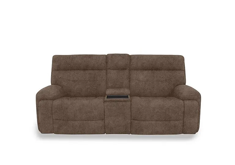 Cinemax Fabric 3 Seater Media Console Power Recliner Sofa with Power Headrests - Classic Brown