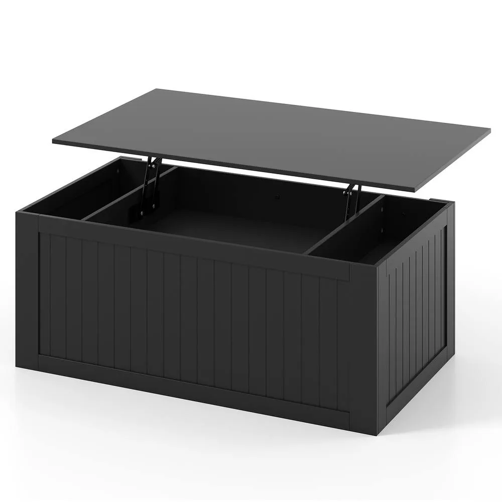 Costway 120 cm Farmhouse Center Table Lift Top Coffee Table with Doors Black