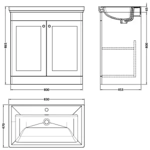 Classique Soft Black Floor Standing 2-Door Vanity & Basin 1 Tap Hole - 865 x 830mm 2