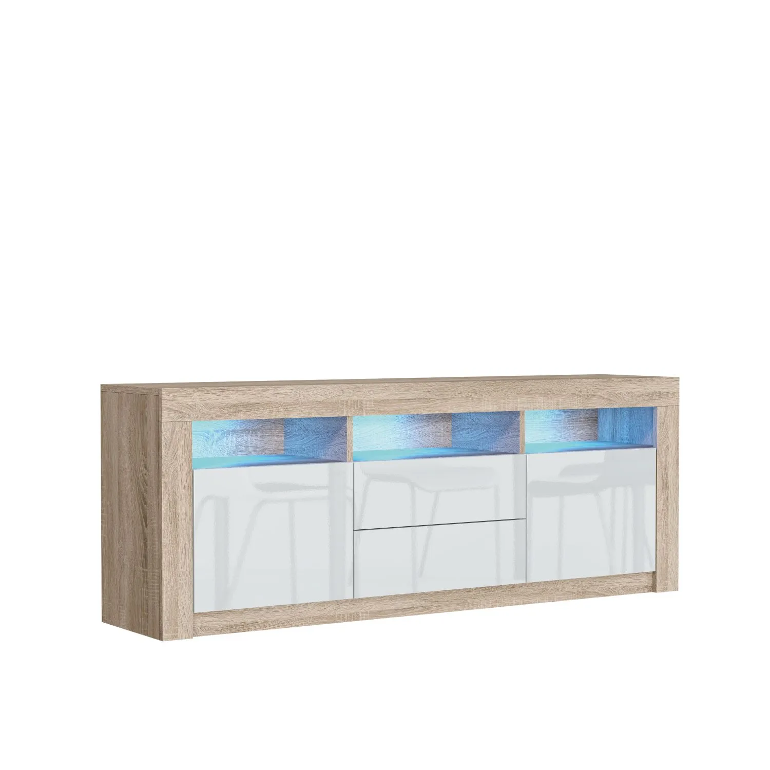Creative Furniture Shine TV Unit 160cm - A Bright & Stylish Cabinet with Gloss Doors & LED Lights in Light Oak 3