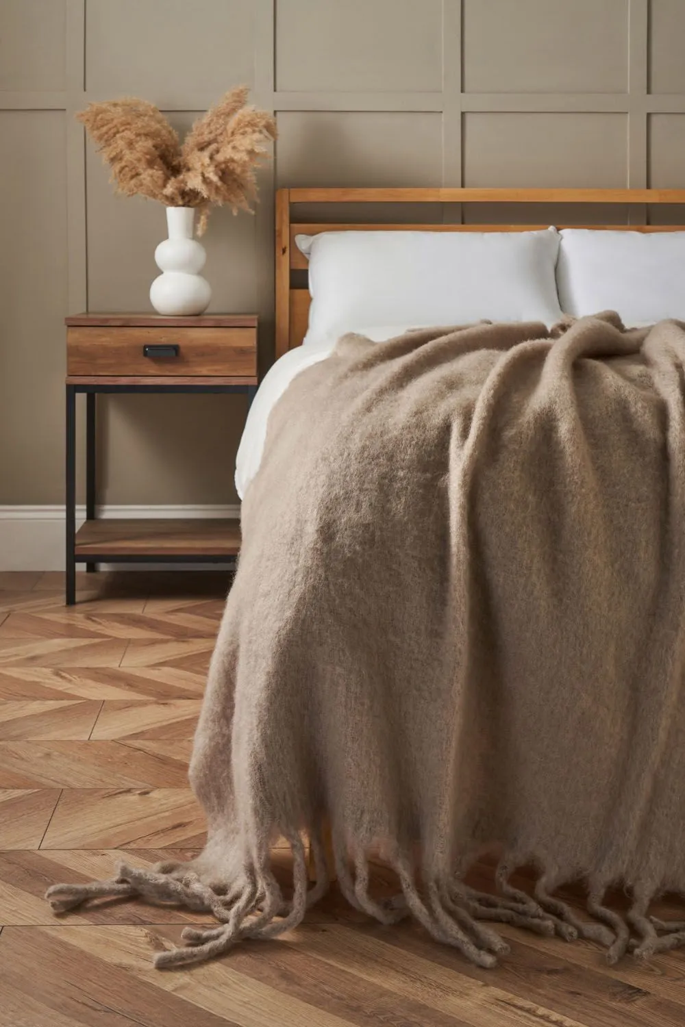 BHS Faux Mohair Tassle Throw in Taupe