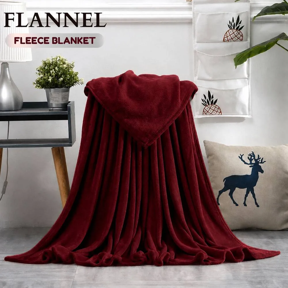 Grace Premium Soft Flannel Fleece Blanket Cozy Throw Blanket in Burgundy