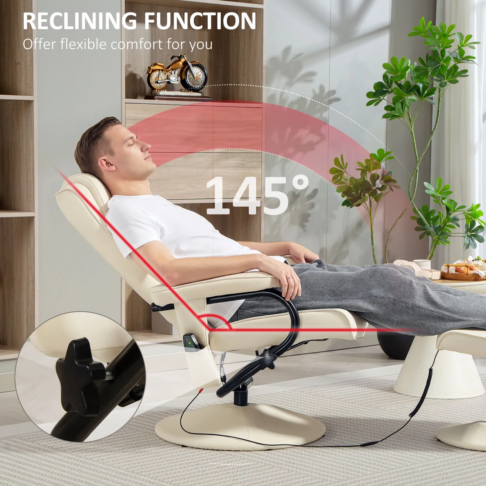 HOMCOM Massage Ottoman Cushioned Recliner Chair 10 Points Vibration Cream 5
