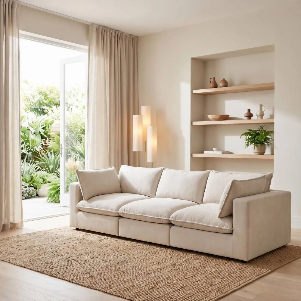 FurnitureboxUK Echo Linen-Look Fabric 3 Seater Modular Sofa in Cream 2