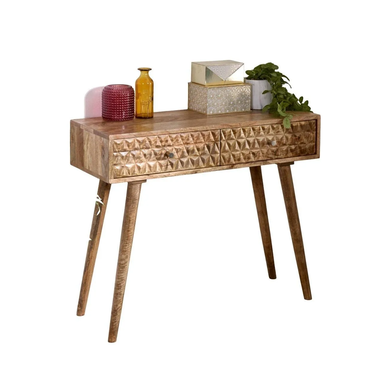 IH Design Ryleylight Light Mango Wood Console Table with 2 Drawers in Natural 5