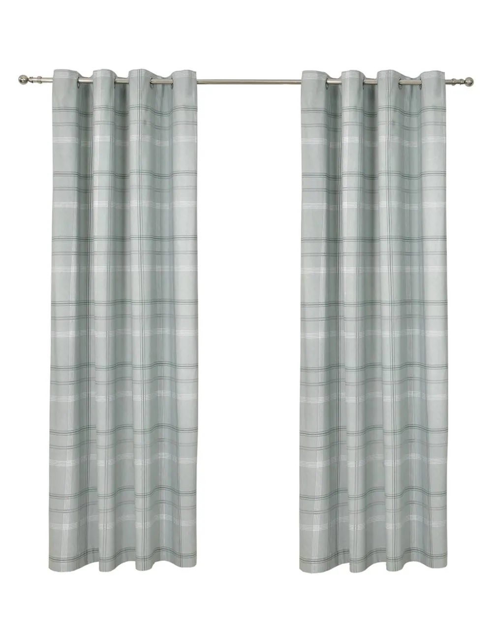 Smart Living Printed Check Eyelet Thermal Curtains - 2 Panels in Green 4