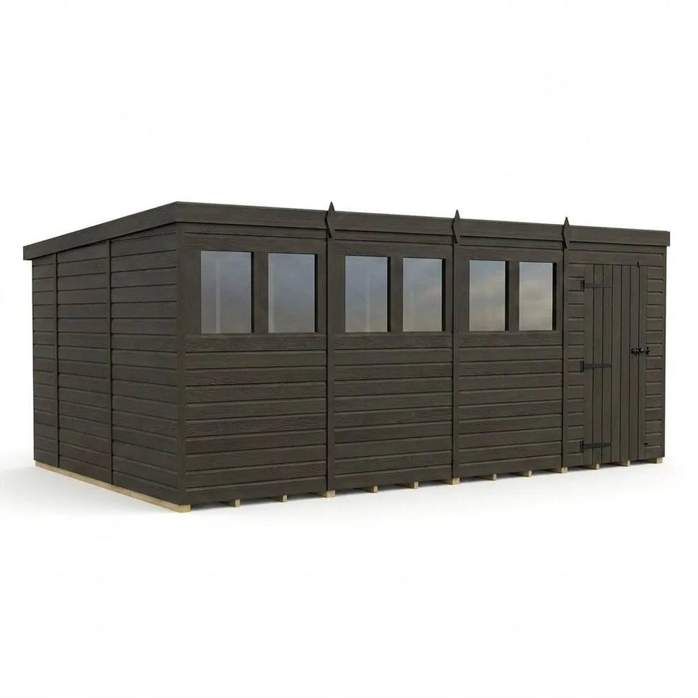 Buttercup Farm 16ft x 10ft Composite Pent Garden Shed Single Door With Windows in Grey