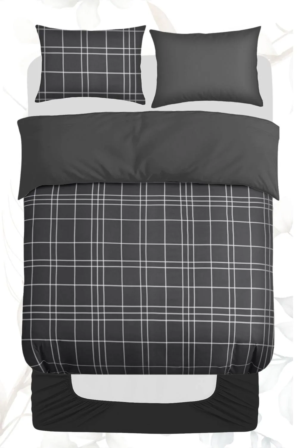 Grace Premium 4 Pack Super Soft Duvet Cover Set with Fitted Sheet in Charcoal