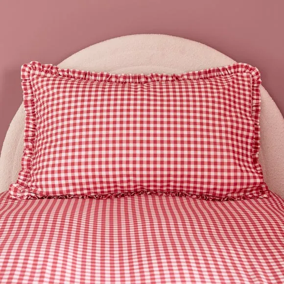 Pink Gingham Frill Quilt Cover and Pillowcase Set 3