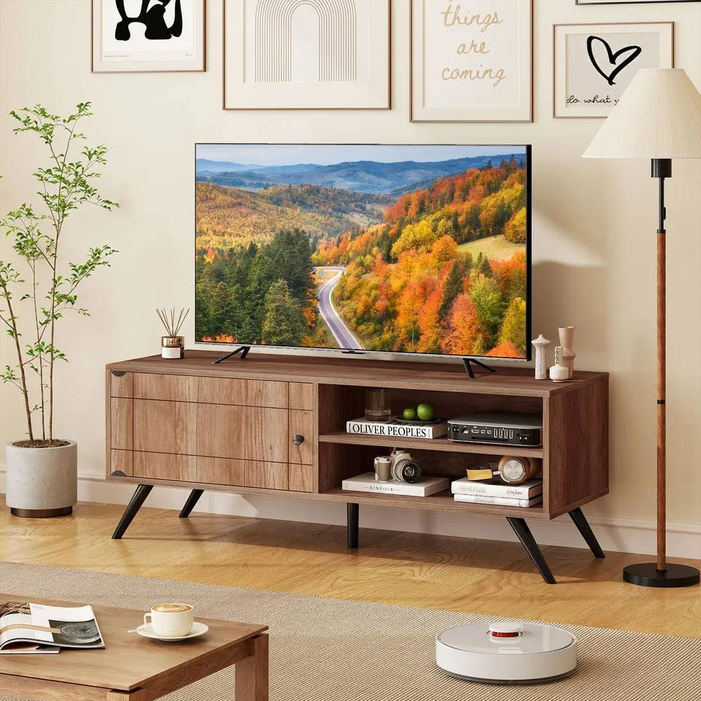 Costway TV Stand for TVs up to 55" Entertainment Center w/ 2 Open Shelves in Brown 3