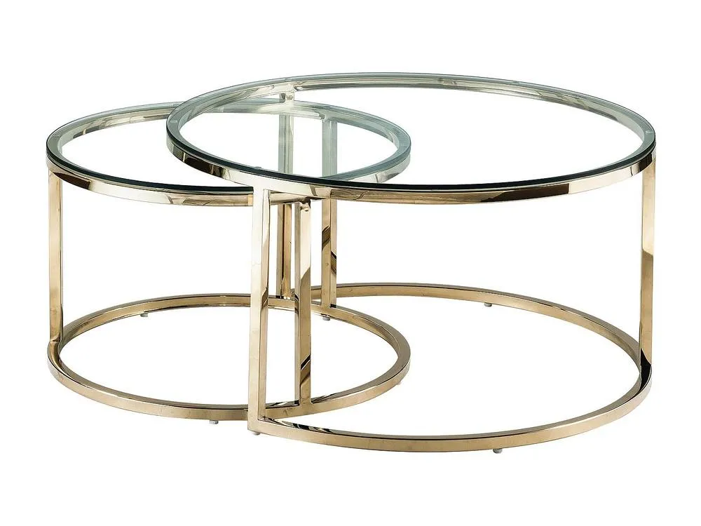 Vente-unique Nesting Coffee Tables In Tempered Glass & Stainless Steel - Gold in Clear 2