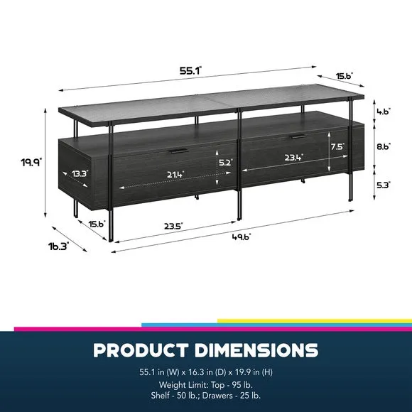 Wainwright TV Unit, Black Oak for TVs up to 60" 6