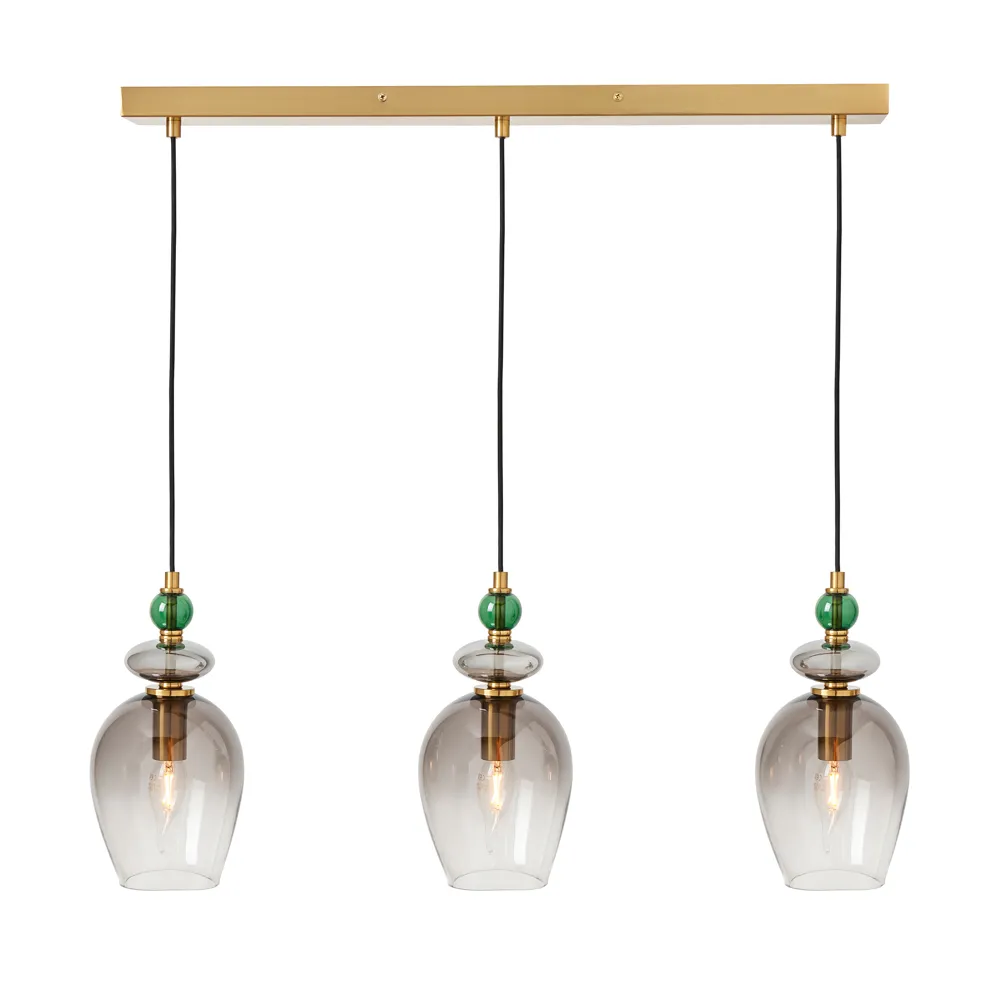 Seline Green 3 Light Diner Pendant, Satin Brass