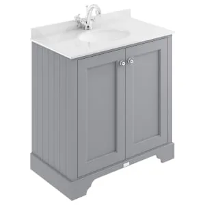 Bayswater Victrion Plummett Grey Traditional Freestanding Vanity Unit & White Marble Top Basin - 800mm
