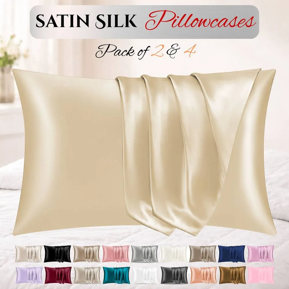 Grace Super Soft Pillow Cases 2 Pack Satin Silk Envelope Closure in Camel
