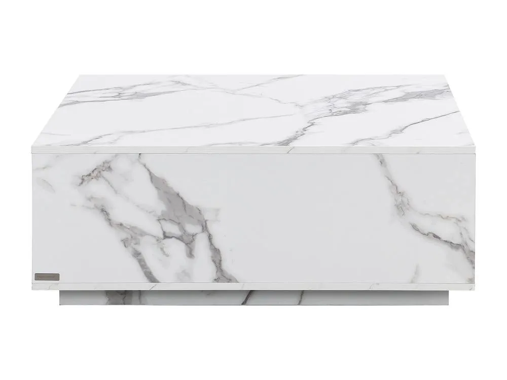 Vente-unique Coffee Table With 2 Drawers In MDF - W90 Cm - White Marble Effect 2