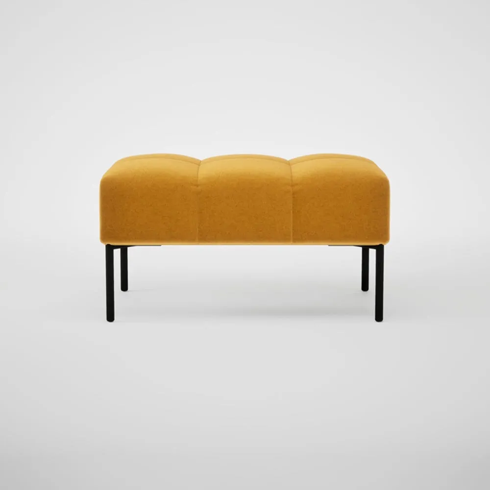 Heal's Quadro Ottoman Nobilis Velvet Mustard Black Feet 2