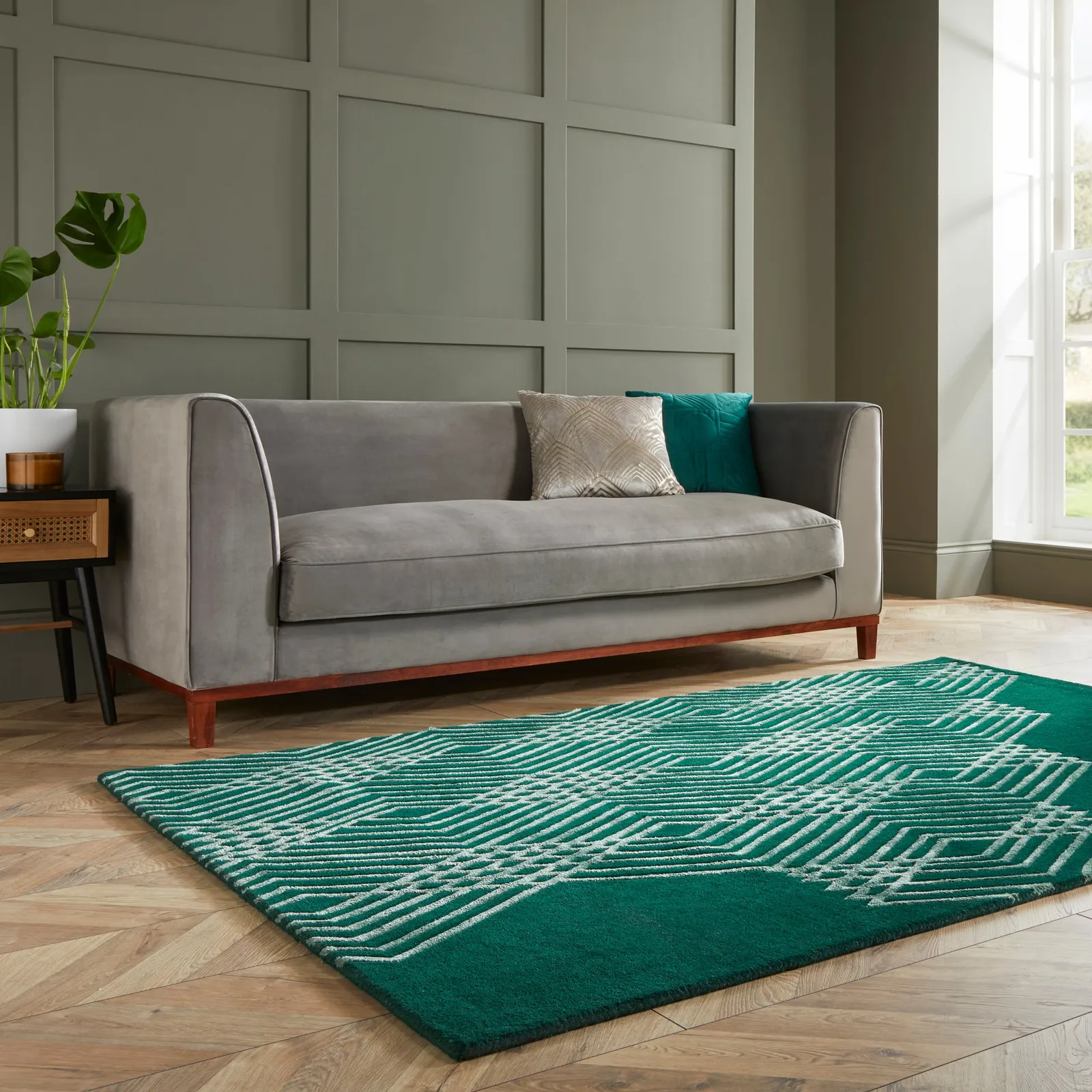 Diamonds Wool Rug Green