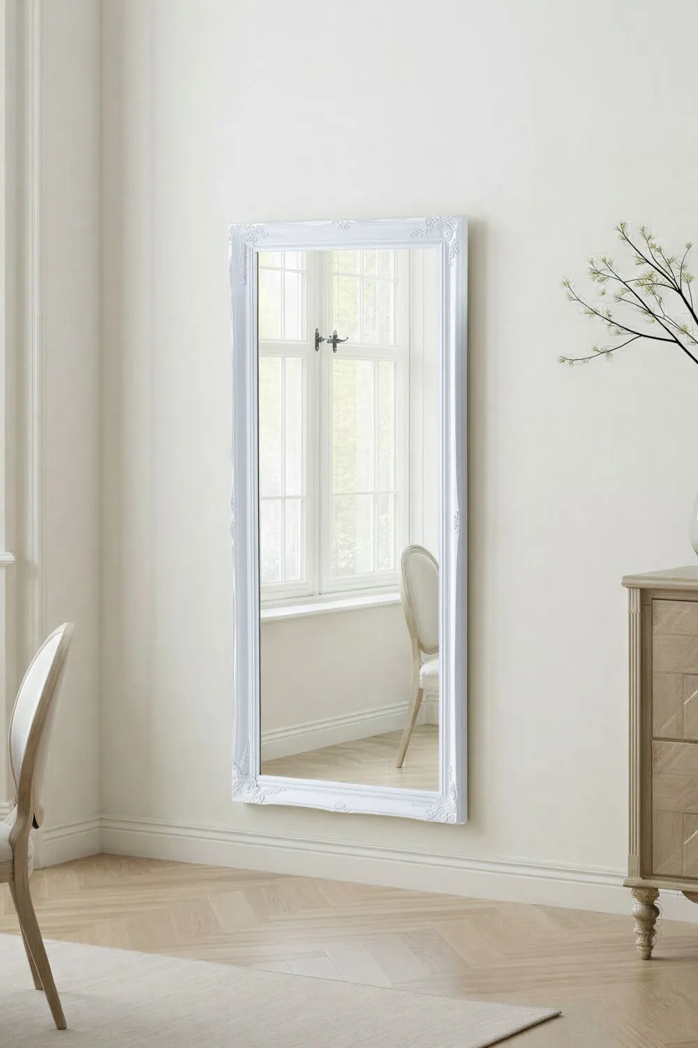 Yearn Mirrors French Style Carved Full Length Mirror White 166x75cm