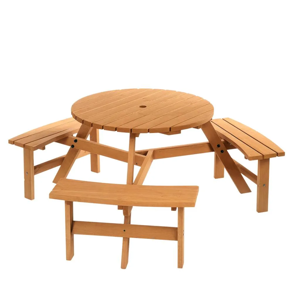 OUTSUNNY 6 Person Fir Wood Table Bench Set Outdoor Garden Patio, Brown in Natural 2