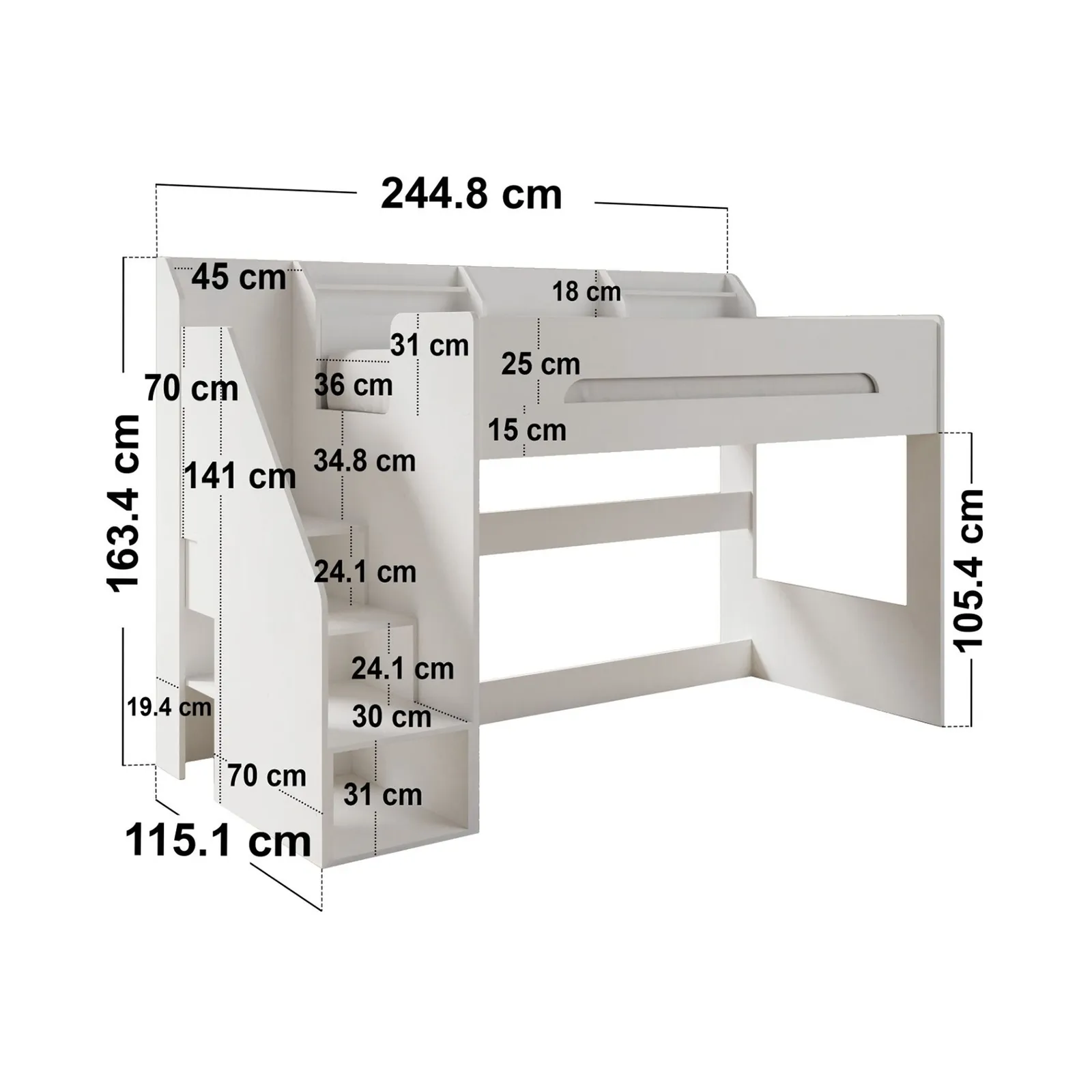 Flair Stepaside Staircase High Sleeper Workstation in White 5