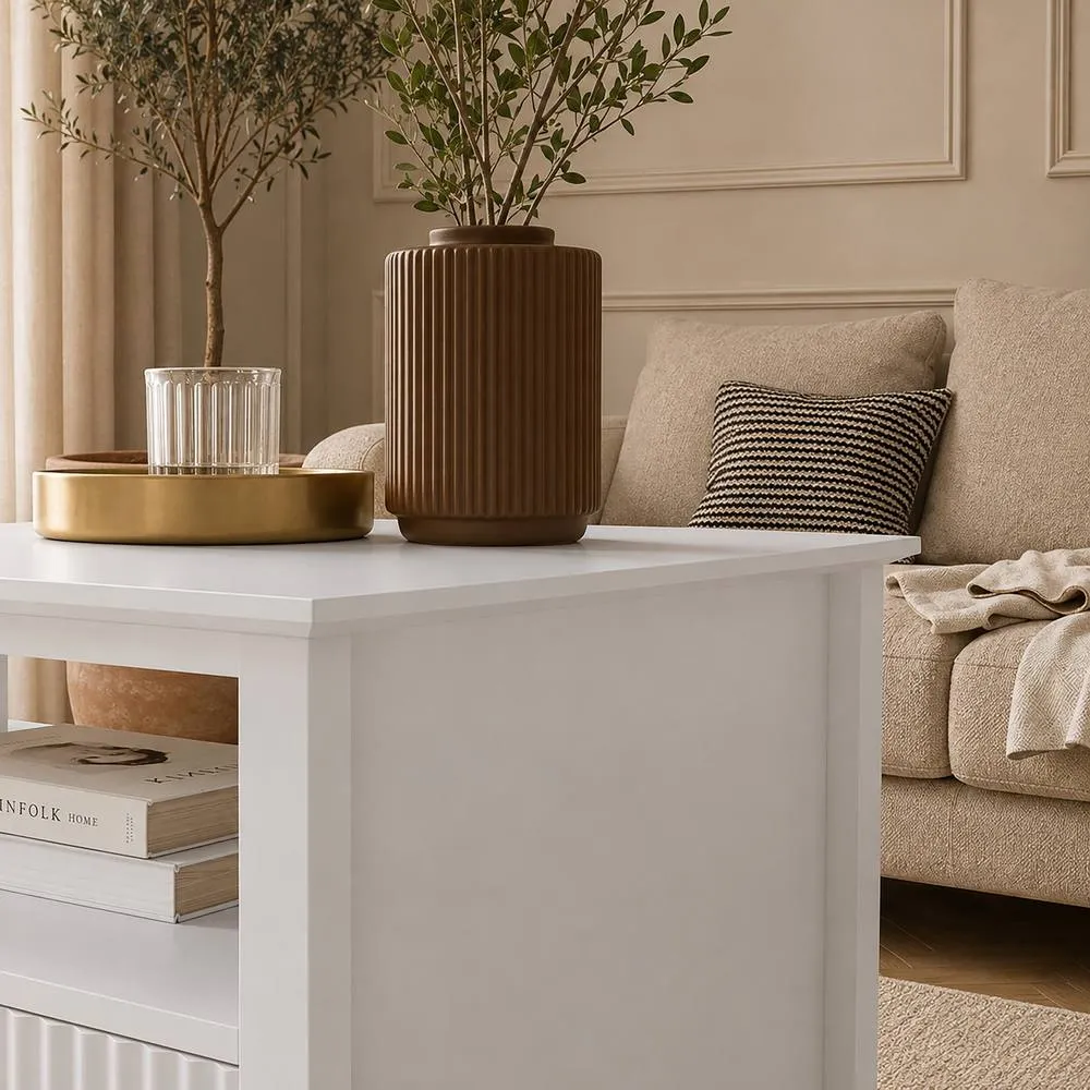 Melody Maison Fluted Four Drawer One Shelf Coffee Table - Hales White Range 6