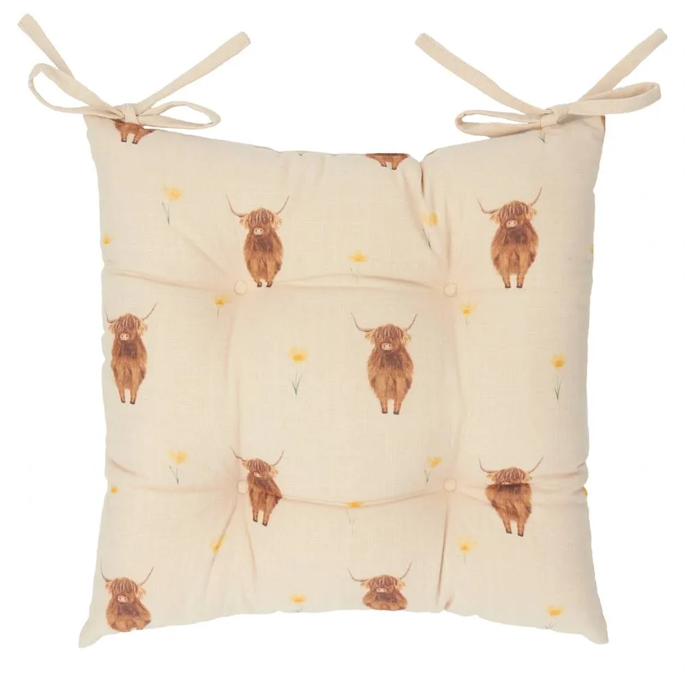 Wylder Ramble Highland Cow 100% Cotton Seat Pads - 2 pack in Natural 2