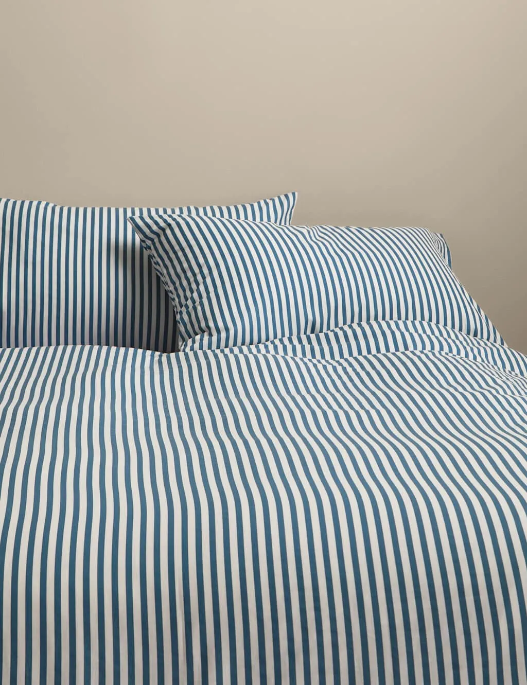 M&S Cotton Blend Simple Stripe Bedding Set Slate Blue