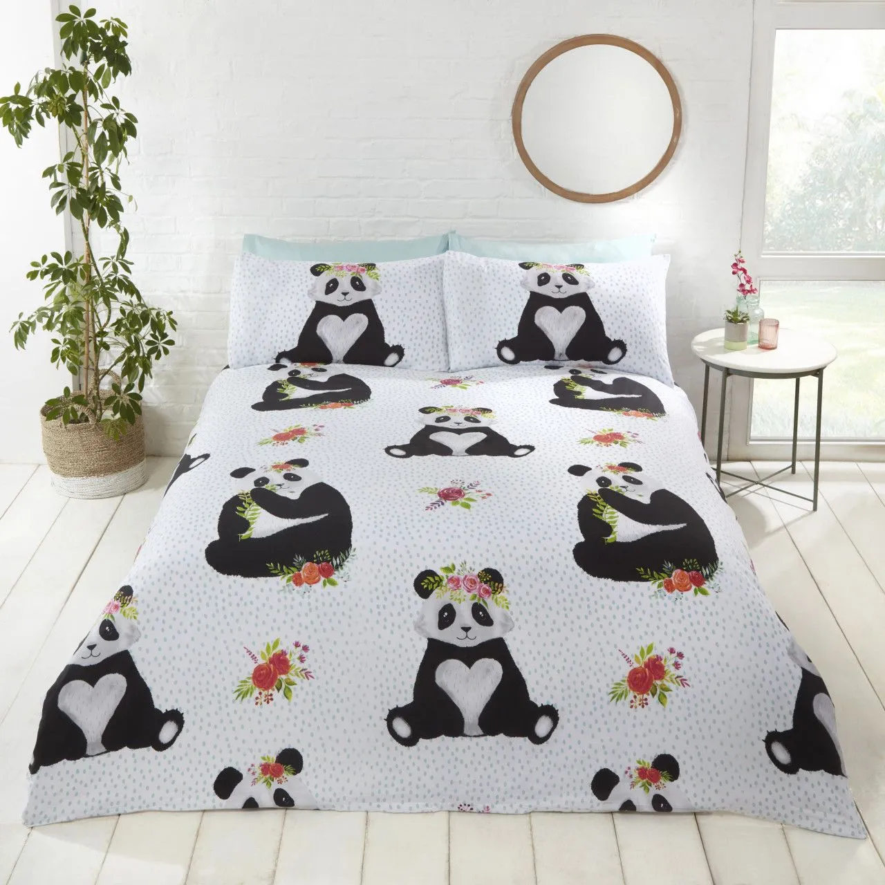 Rapport Home Pandas Polycotton Duvet Cover Set with Pillowcase in White