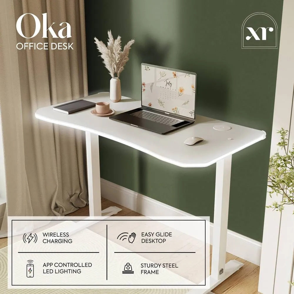 X Rocker Oka RGB LED Office Desk with Wireless Charging in White 2