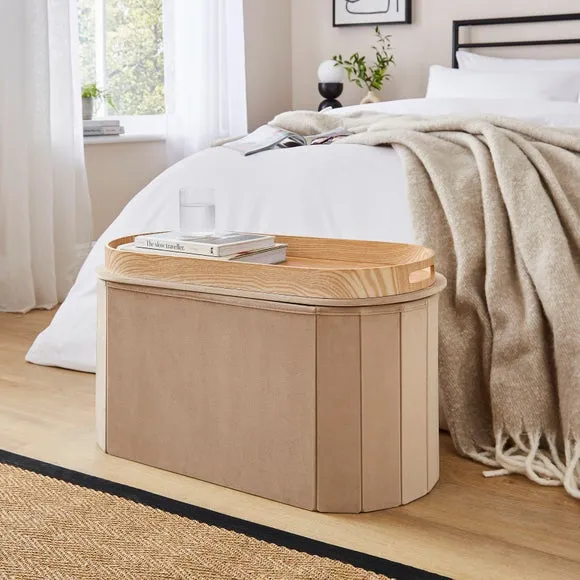 Recycled Velour Lozenge Ottoman with Tray 2