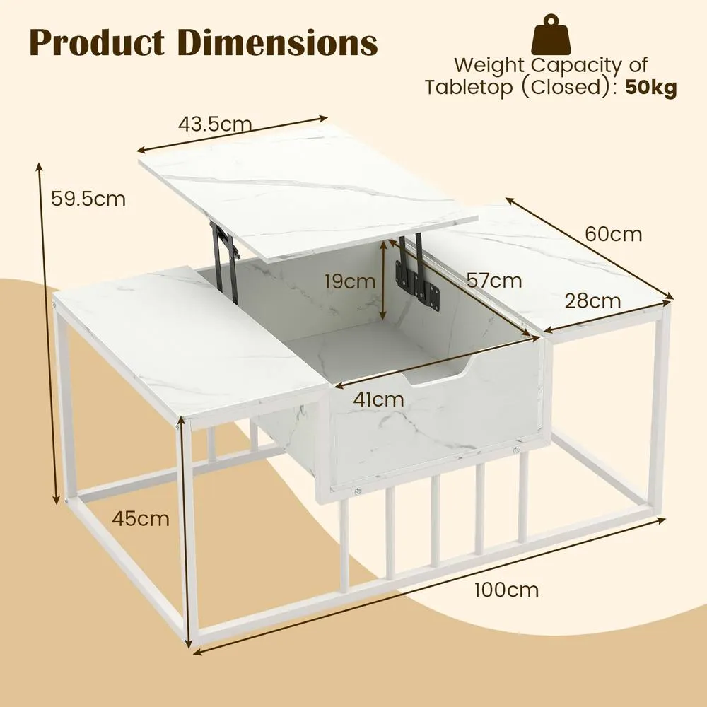 Costway Coffee Table Flip Top Center Table with Hidden Storage Compartment in White 2