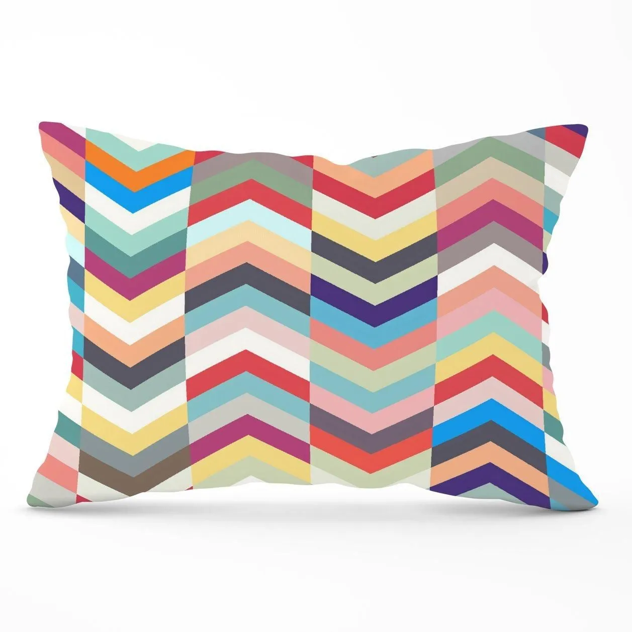 Warren Reed - Designer Geometric Multi Colored Chevron Pattern Cushions in Red