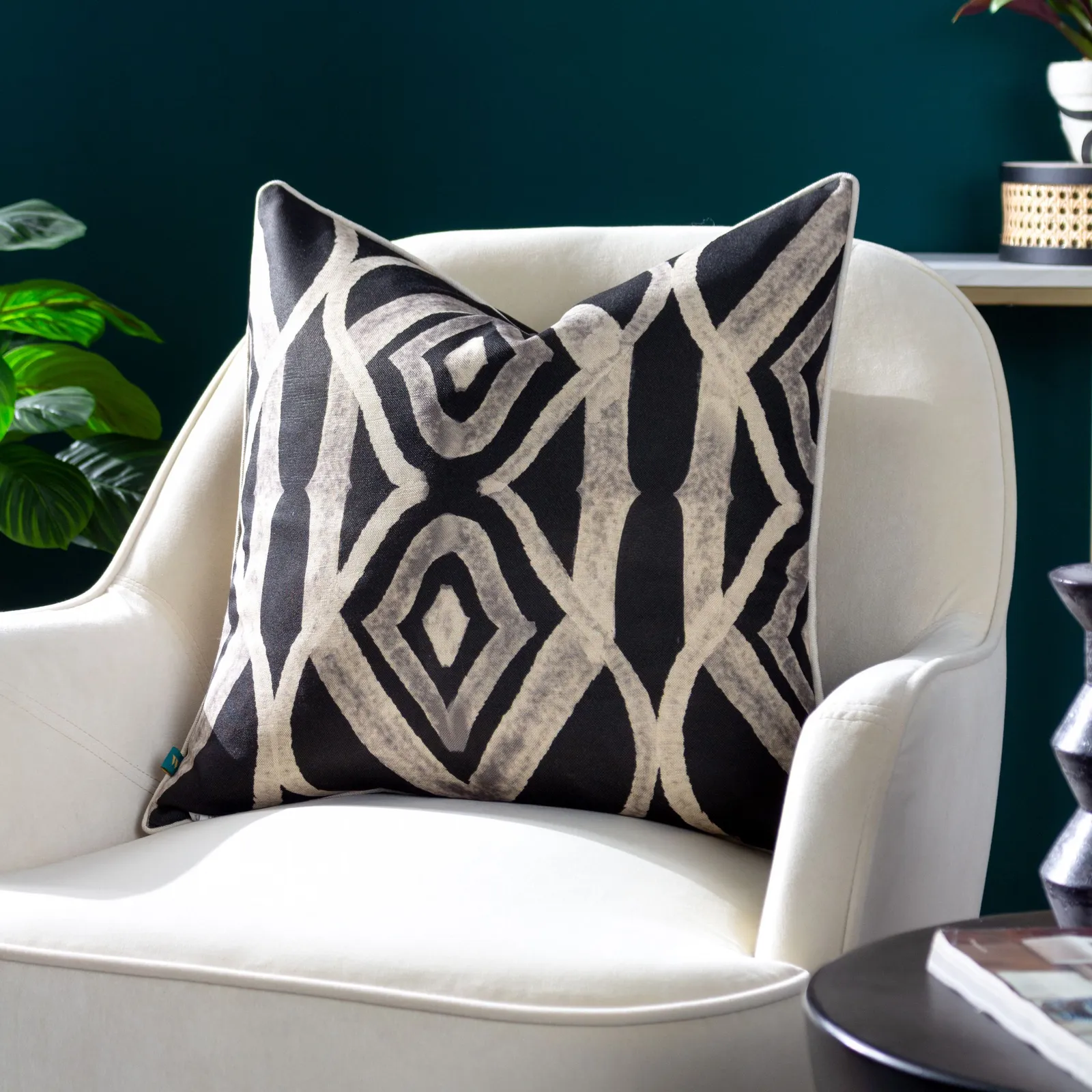 Wylder Tropics Cape Ikat Reversible Tropical Cushion in Black
