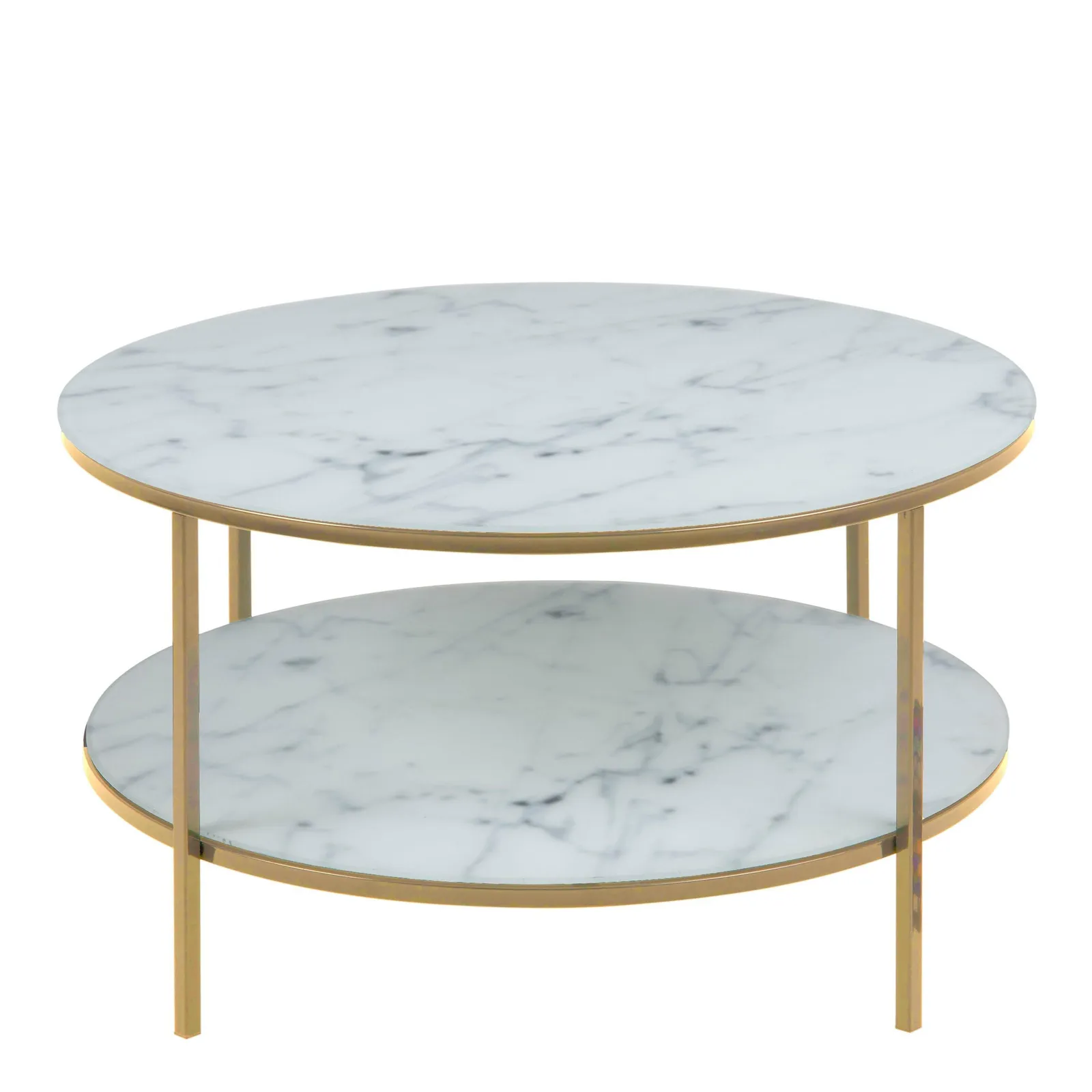 Furniture To Go Alisma Round Coffee Table with White Crystal Clear Marble Glass Top & Gold Legs 2