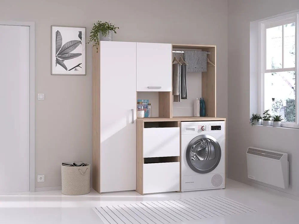 Vente-unique Washing Machine Unit With Hanging Rail, Cupboard & Storage Tall Unit in Light Oak 4