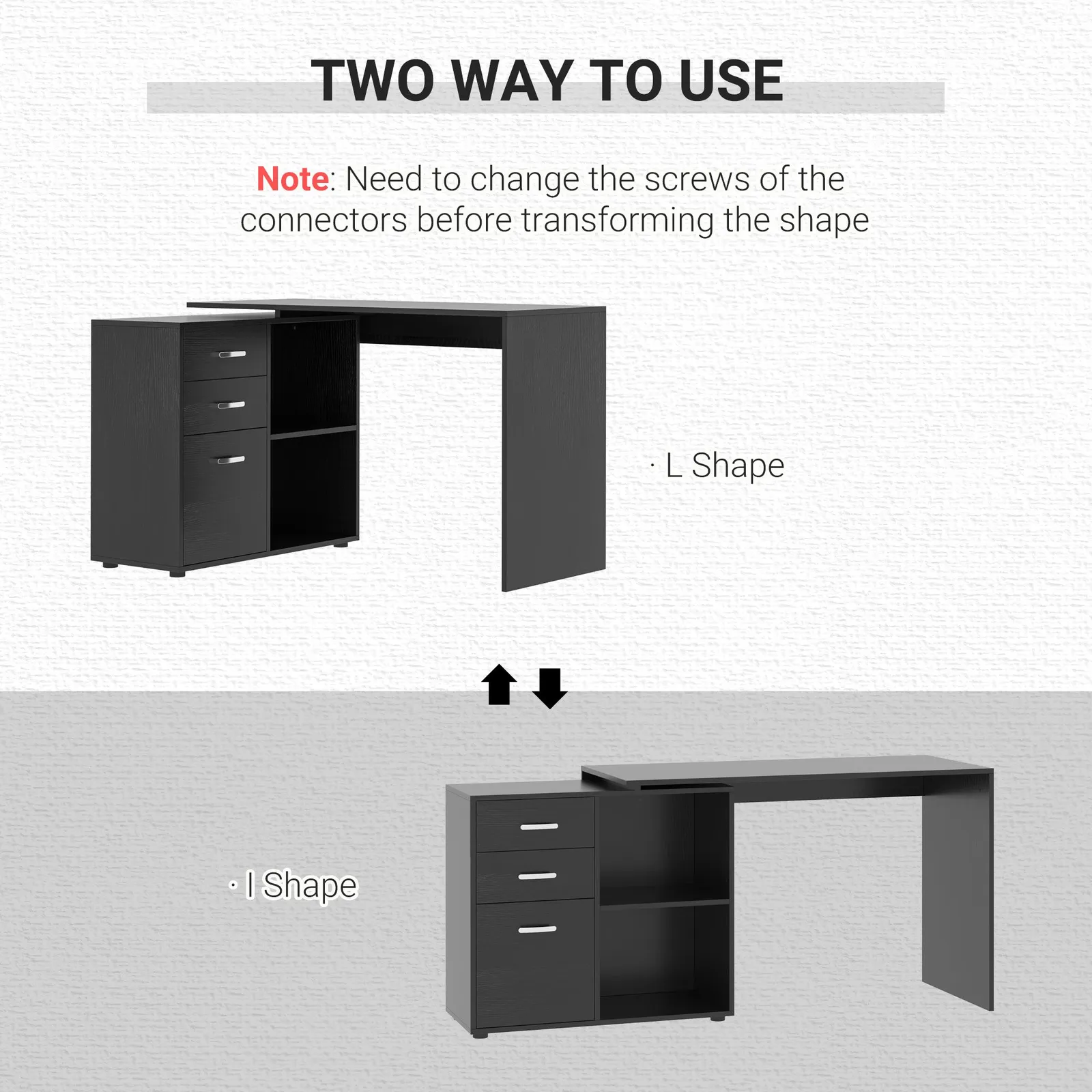 HOMCOM Computer Desk Table Workstation L Shape Drawer Shelf File Cabinet in Black 4